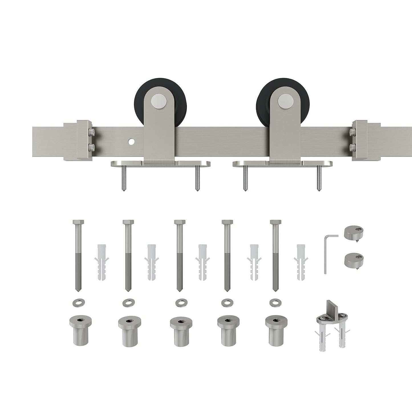 JUBEST Brushed Nickel Sliding Barn Door Hardware Kit Single Door Flat Track Kit Top Mounted Roller 6.6FT