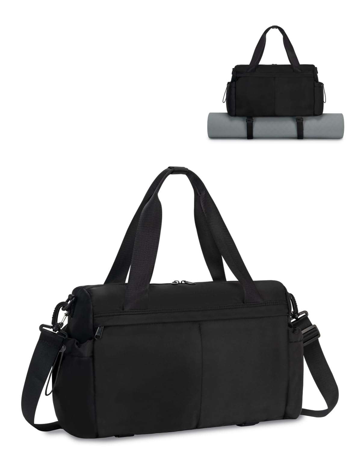 Small Gym Bag, Mini Gym Bag for Women with Yoga Mat Holder and Wet Compartment, Cute Small Yoga Mat Bag with Water Bottle Pocket for Workout Dance, Black