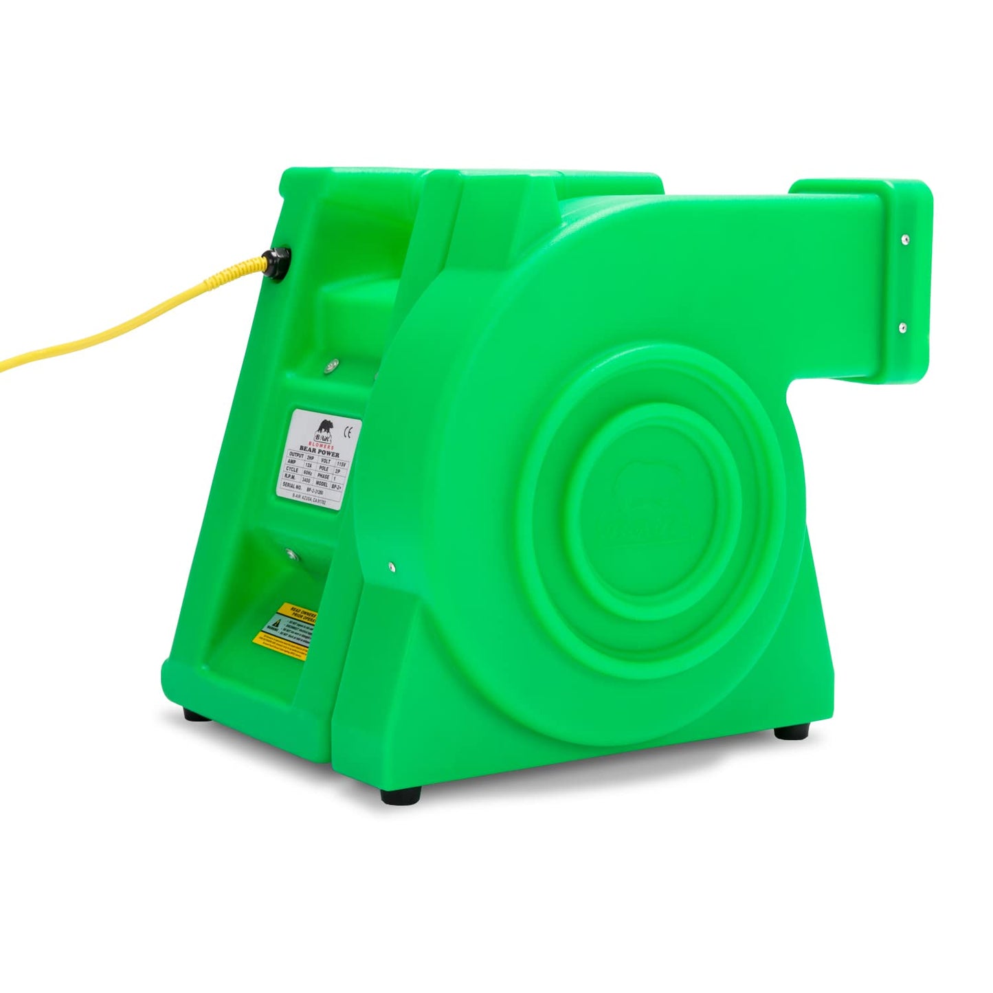 B-Air 2 HP Air Blower, Powerful Bounce House Blower Fan for Large Inflatable Bouncy House, Bouncy Castle and Water Slides, BA-BP-2-PL, Green
