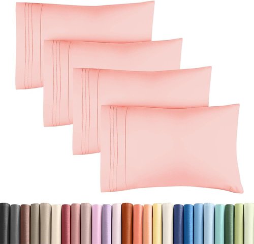 King Standard Pillow Cases - Soft Hotel Quality Pillowcase Covers - 4 Piece Set in Baby Pink