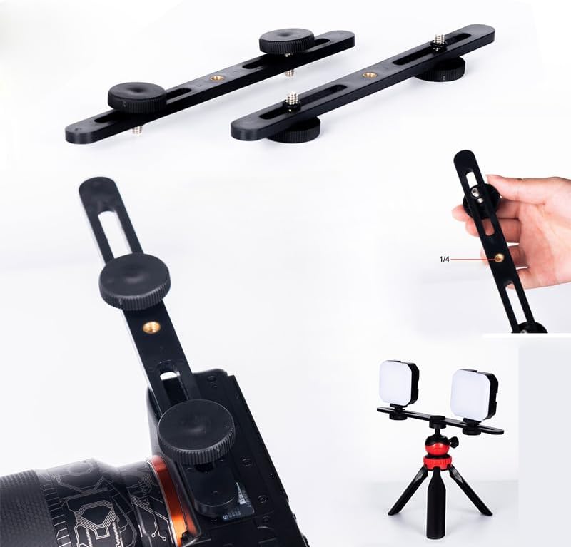 RecDec 2 Pack 1/4 Dual Selfie Light Holder Tripod Mount Stand with Screw Second Video Lights Extension Bar for Clip