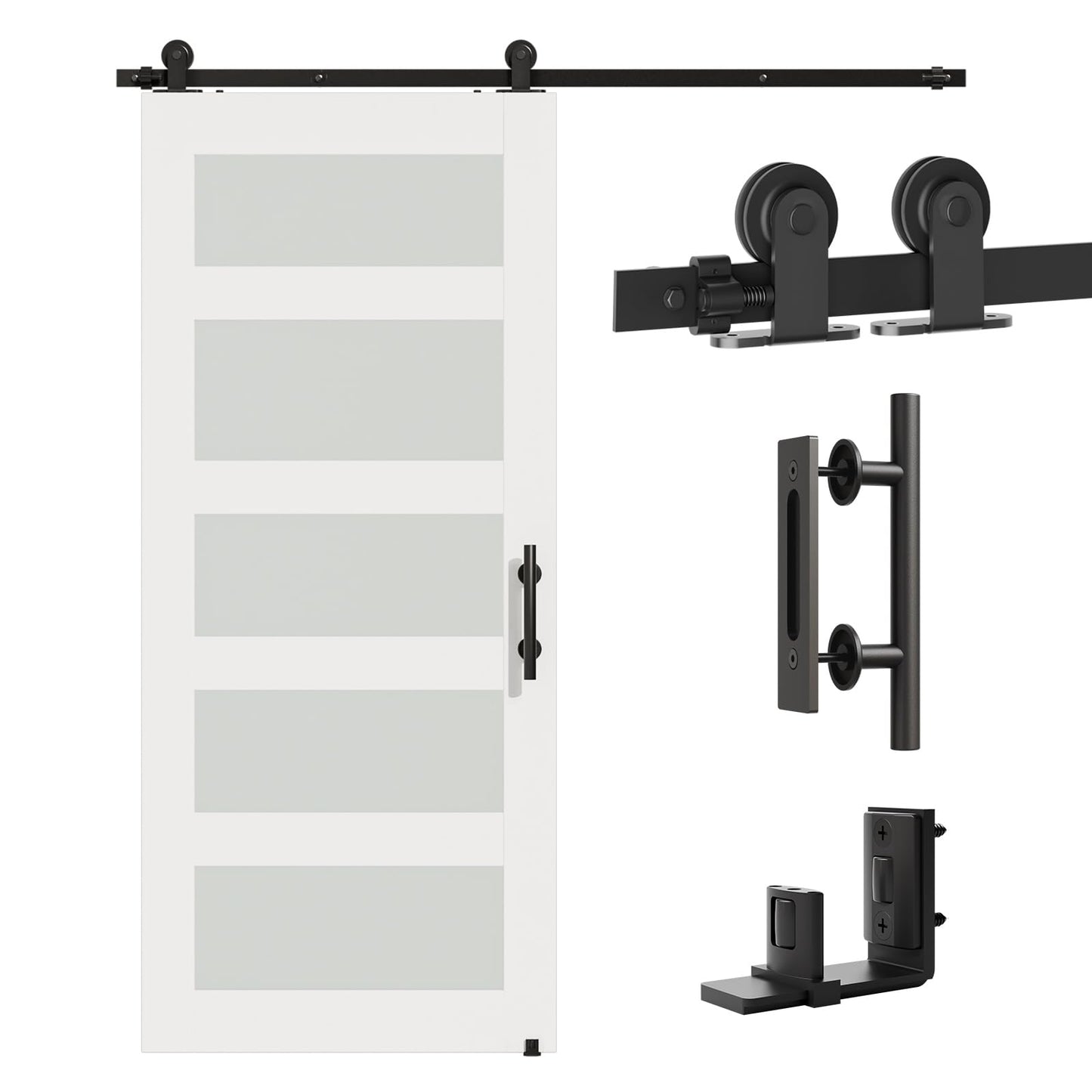 WINOVERCO Barn Door Hardware kit 6FT(Whole Set Include Sliding Barn Door Track Kit & Barn Door Handle & Floor Guide) for Single Door-Heavy Duty