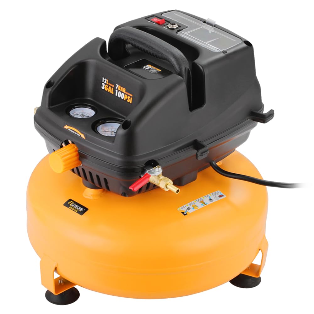 Hoteche 3 Gallon Air Compressor, 1/3HP Portable Air Compressor 100PSI Max Working Pressure, Oil-Free Compressor Tank for Tire Inflation, Spray Painting, Woodwork Nailing, 4700RPM