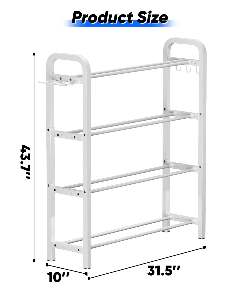 Ansionsol 4-Tier Adjustable Dumbbell Rack, Weight Storage Stand Holder for Dumbbells & Kettlebells, Heavy-Duty Home Gym Organizer with 6 Hook for Home Gym Equipment Accessories, White(Rack Only)