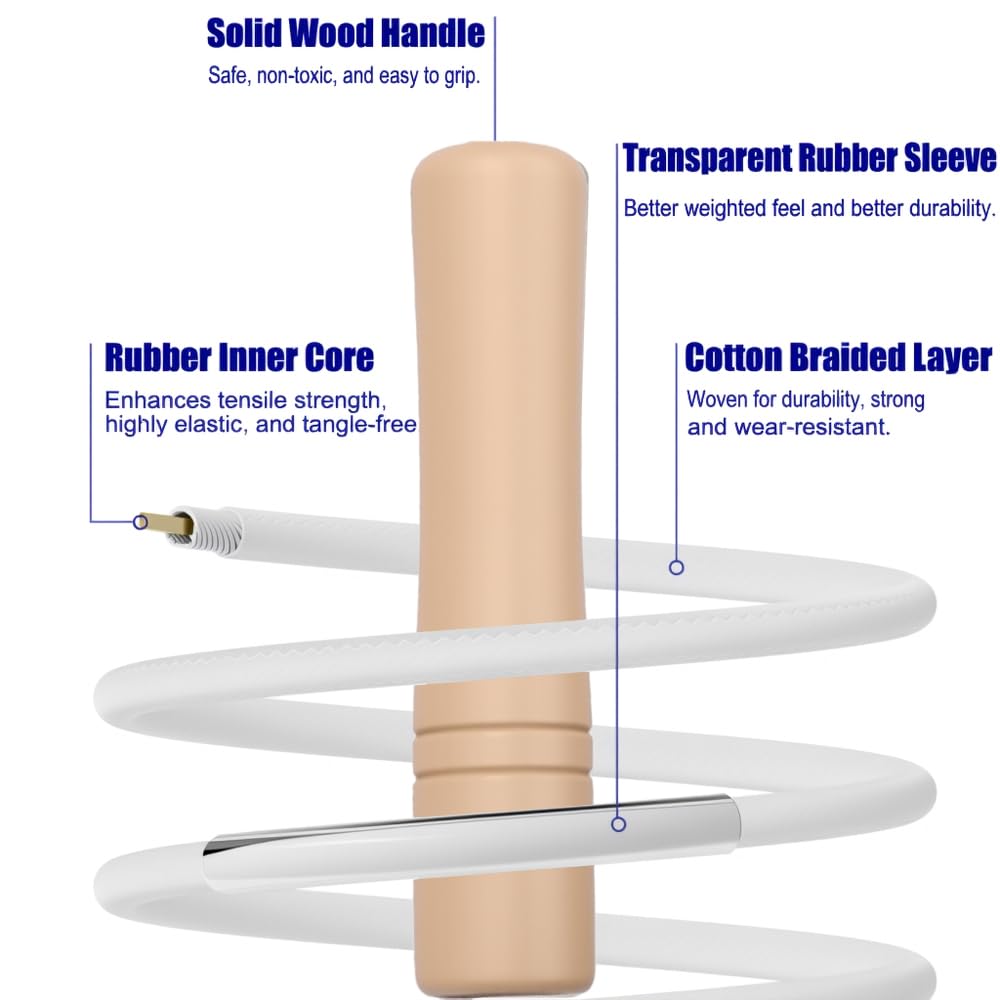 Homello Jump Rope for Kids - Wooden Handle - Adjustable Cotton Braided Fitness Skipping Rope for Toddler Fitness Workout Exercise Outdoor Activity (White)