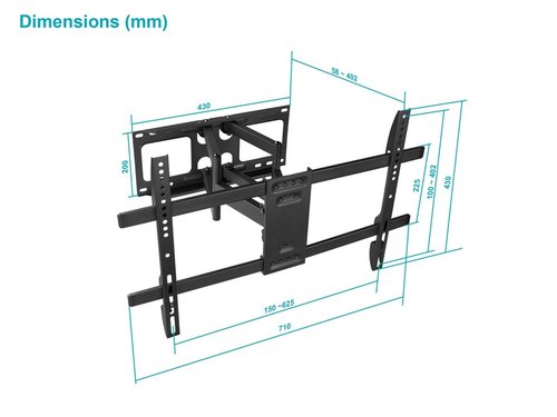 Monoprice Full-Motion Articulating TV Wall Mount Bracket - TVs Up to 70in, Up to 99lbs, VESA 600x400 - Titan Series