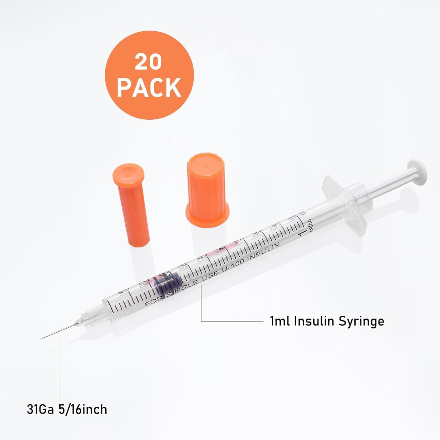 U-100 Syringes - 1cc 31g 5/16" (8mm) - Individually Wrapped, Pack of 20