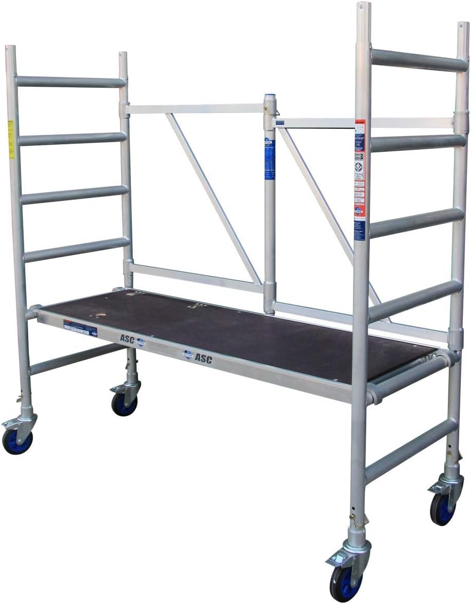 ASC Group A-Line Aluminum Scaffold Basic | Folding Tower with Hatch | 500 lbs Load Capacity | 3'2" Platform Height - 9'8" Working Height | Multipurpose Scaffolding