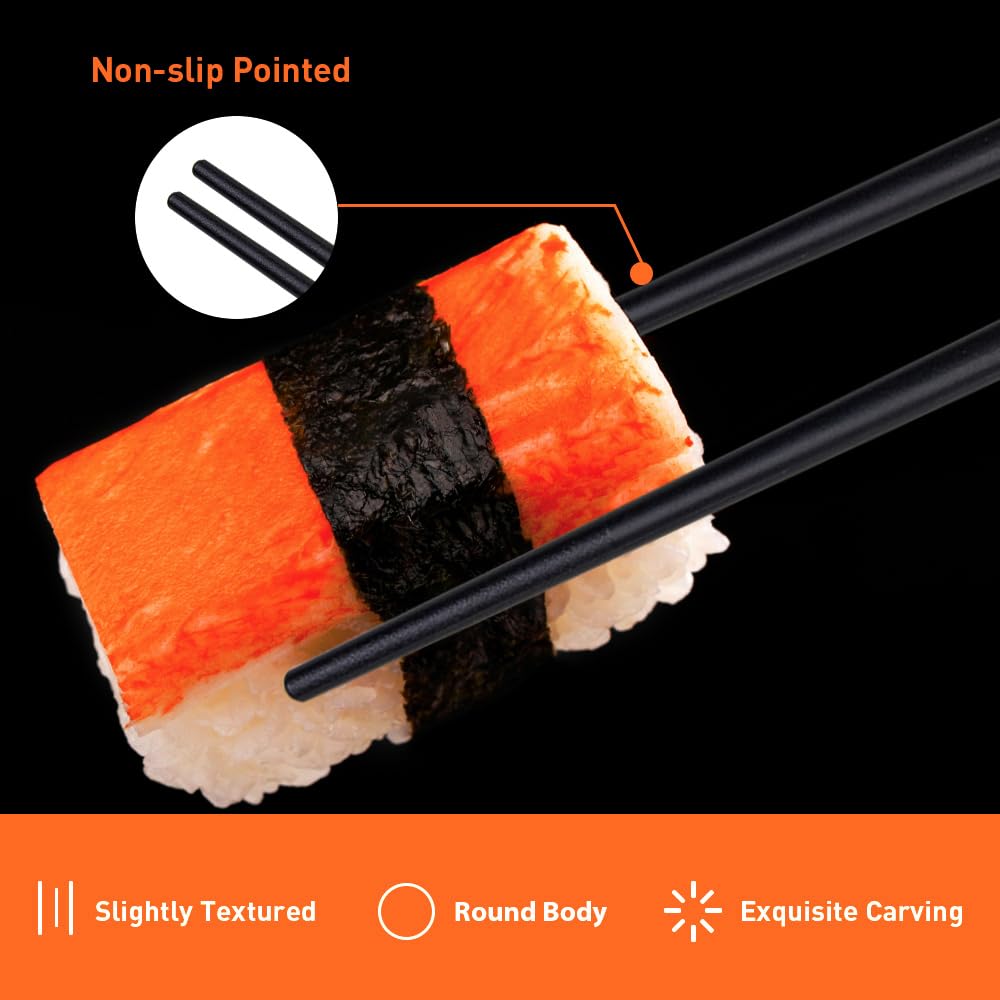 VIWIK 5 Pairs Premium Reusable Chopsticks, Anti-Slip Fiberglass Chop Sticks, Food-Grade Dishwasher Safe Heat-Resistant Durable Utensils for Sushi Japanese Korean Chopstick Gift Set 9.5 Inch