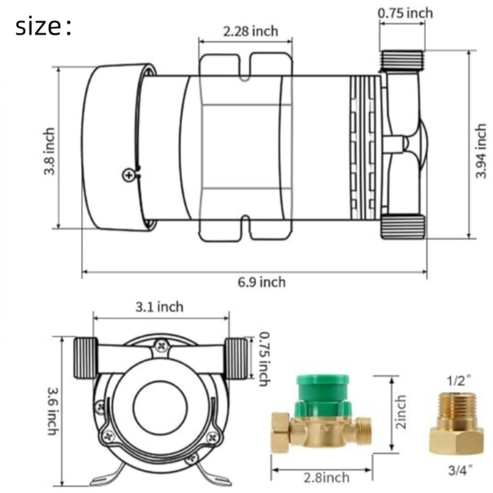 TNEHOD 120W Automatic Water Pressure Booster Pump 110V 60Hz, Home Inline Shower Booster Pump with Water Flow Switch for Household Kitchen Bathroom Water Heater Irrigation