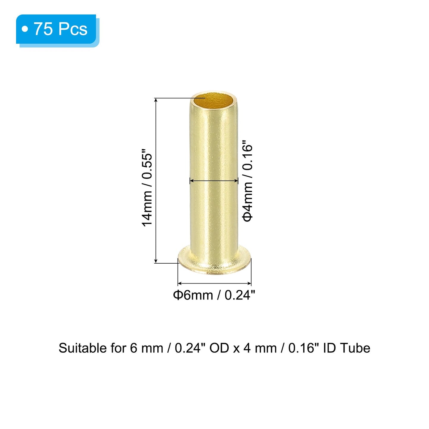 PATIKIL Brass Compression Insert, 75 Pcs 6mm OD x 4mm ID Tube Insert Tube Support Compression Fitting Assortment Kit for Water Oil Air Pipe