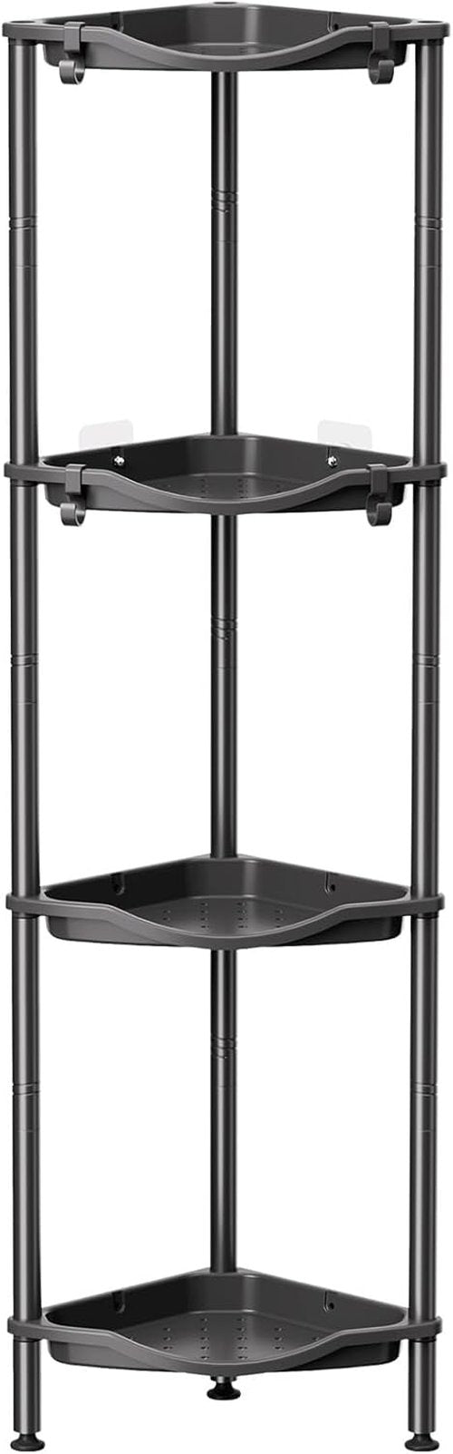 Lifewit Shower Caddy - 4-Tier Rustproof Corner Rack with Adjustable Feet & Hooks | Black, 34 x 24 x 107 cm