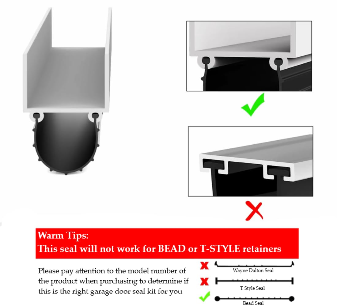 AOMUCH Garage Door Weather Stripping Bottom Rubber Seal Replacement for Wayne Dalton Garage Door Bottom Seal 154448 Fit 8000 & 9000 Series Foam Core 16 Feet Wide Doors (16 Feet)