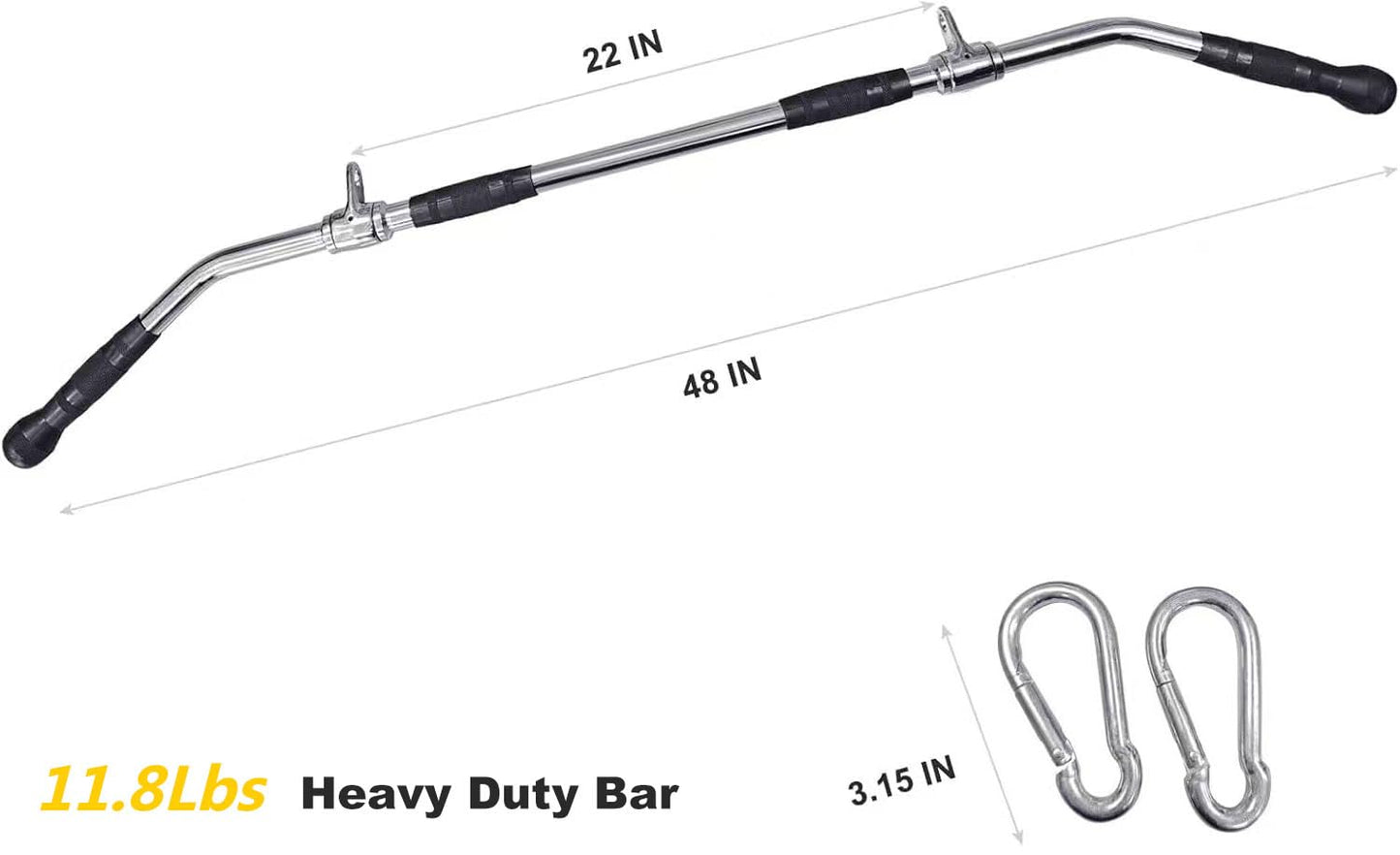plzzree 48'' LAT Pull Down Bar: Rotating Double Hooks for Dual Pulley Cable Machine - Tricep Press Down Long Bar Pull Down Attachment for Home Gym, 11.8 Lbs