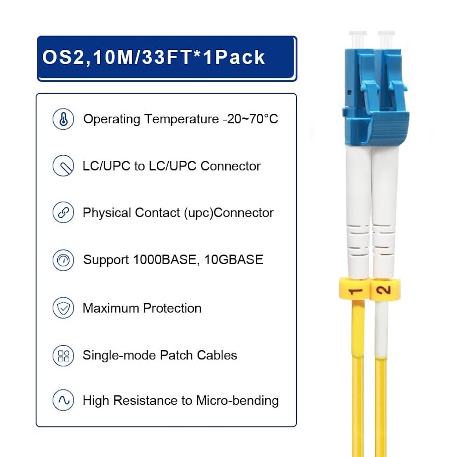 2M-6Pack OS2, 9/125um, 2M(7ft)-6Pack FLYPROFiber- LC to LC Single Mode Fiber Patch Cable SM Fiber Optic Cable, SMF