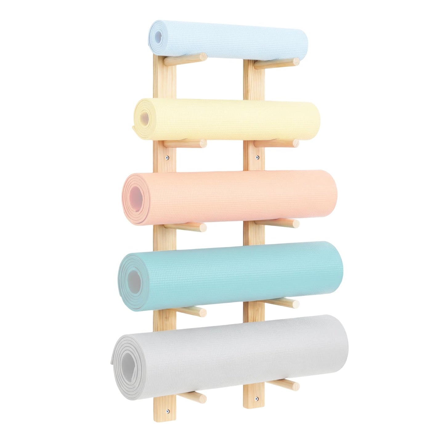 Cinnvoice 1 Pair Yoga Mat Holder Wall Mount Wooden Yoga Mat Storage Racks for Foam Roller & Fitness Accessories 5 Layer 35.4 x 7 x 2 Inches, Accommodating 5 Mats Home Gym Organize