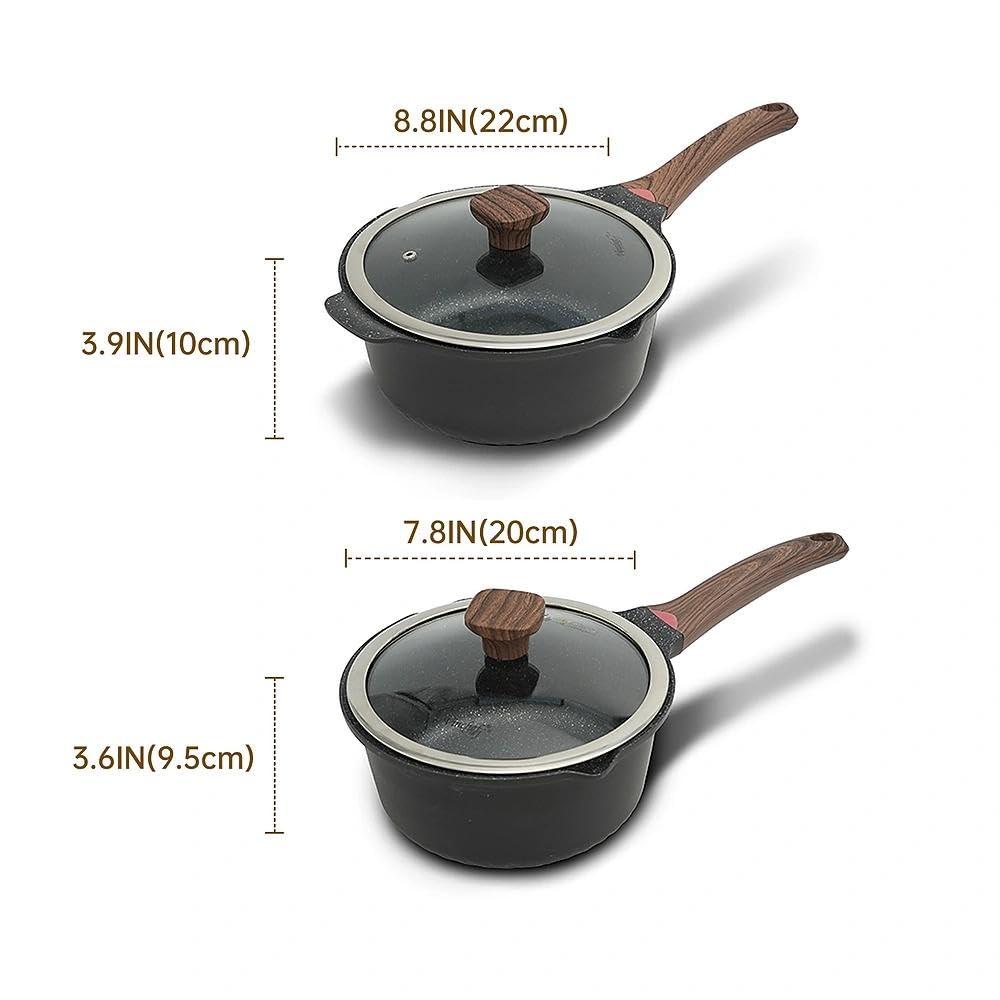 Vinchef New Nonstick Sauce Pot Set with Lids, 3QT Saucepan & 4QT Saucepot,Dishwasher Safe,Induction Compatible, Scratch/Stain Resistant, Stay-Cool Handles, PFAS-Free, Black