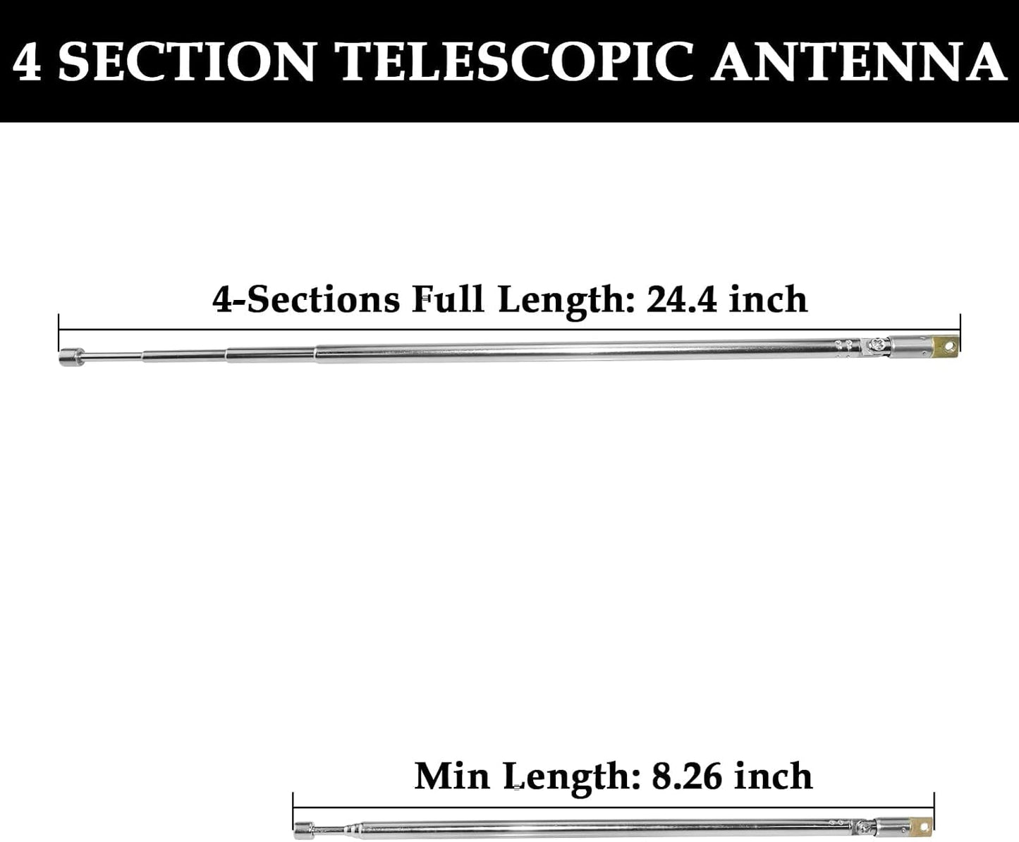 Aifeier ET 2Pcs 24 Inch 4 Telescopic Antenna, Long Section Stainless Steel Radio Antenna for Audio, TV Tuners, Radio