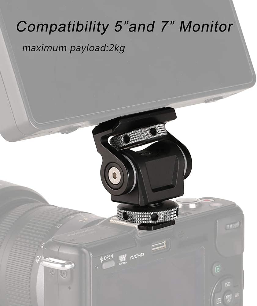 FOCPRO 5 inch 7 inch 360 180 DSLR Camera Field Monitor Mount Holder with Cold Shoe for and Monitor, Swivel and Tilt