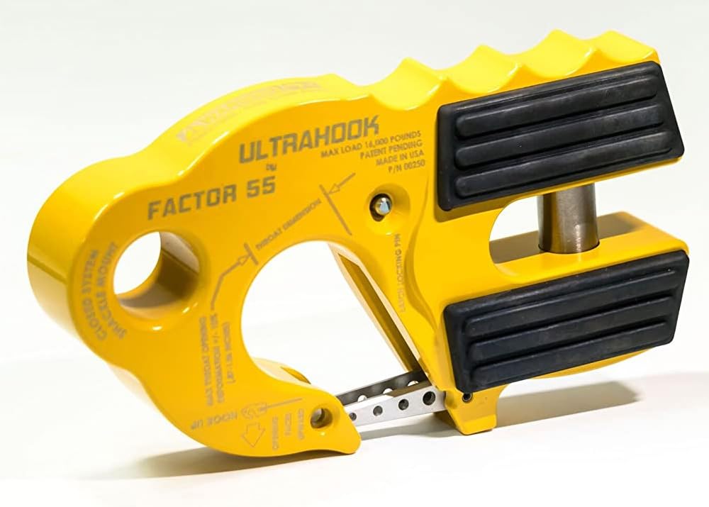 Factor 55 00250-03 Ultrahook Winch Hook Closed System Shackle Max Load 16,000 lbs ULT Strength Shackle Pin Mount 48,000 lbs Offroad 4x4 Adventure – Yellow