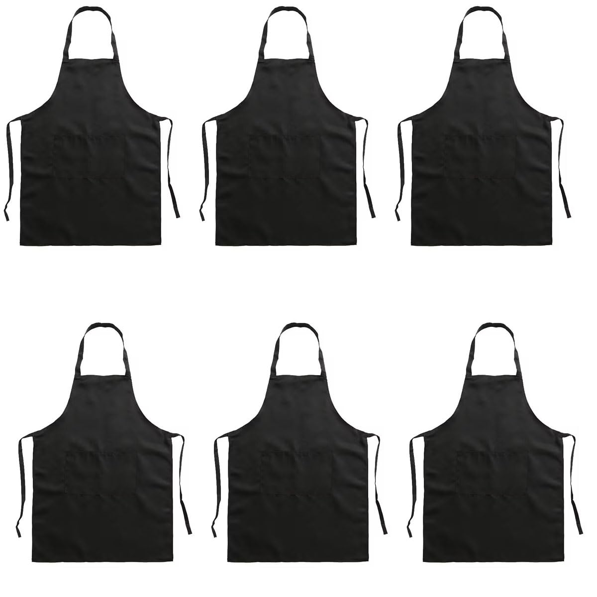 GOESUP 6 Pack Chef Apron Kitchen Cooking Apron with Two Pockets Baker Costume Aprons for Men and Women (Black)