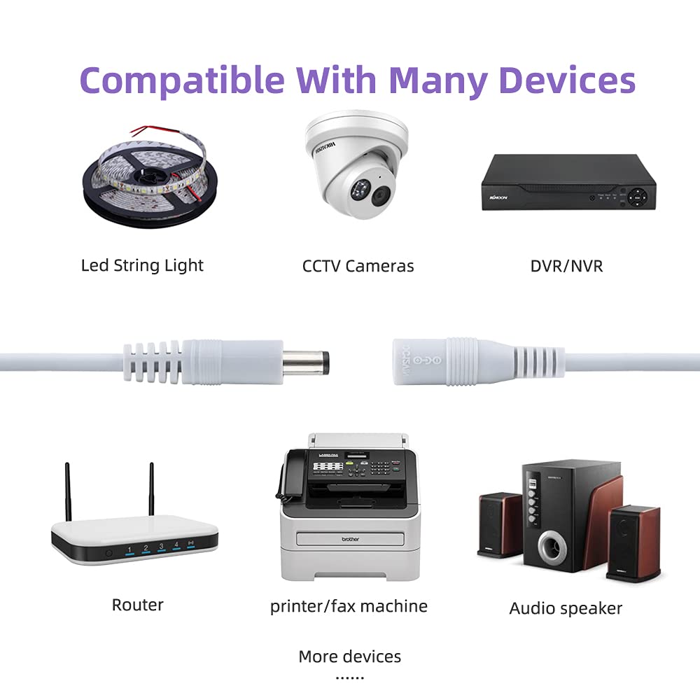 Sqlszt 100 12V 2.1mm 5.5mm DC Power Adapter Extension Cable feet Power Adapter Extension Cable x Compatible with DC