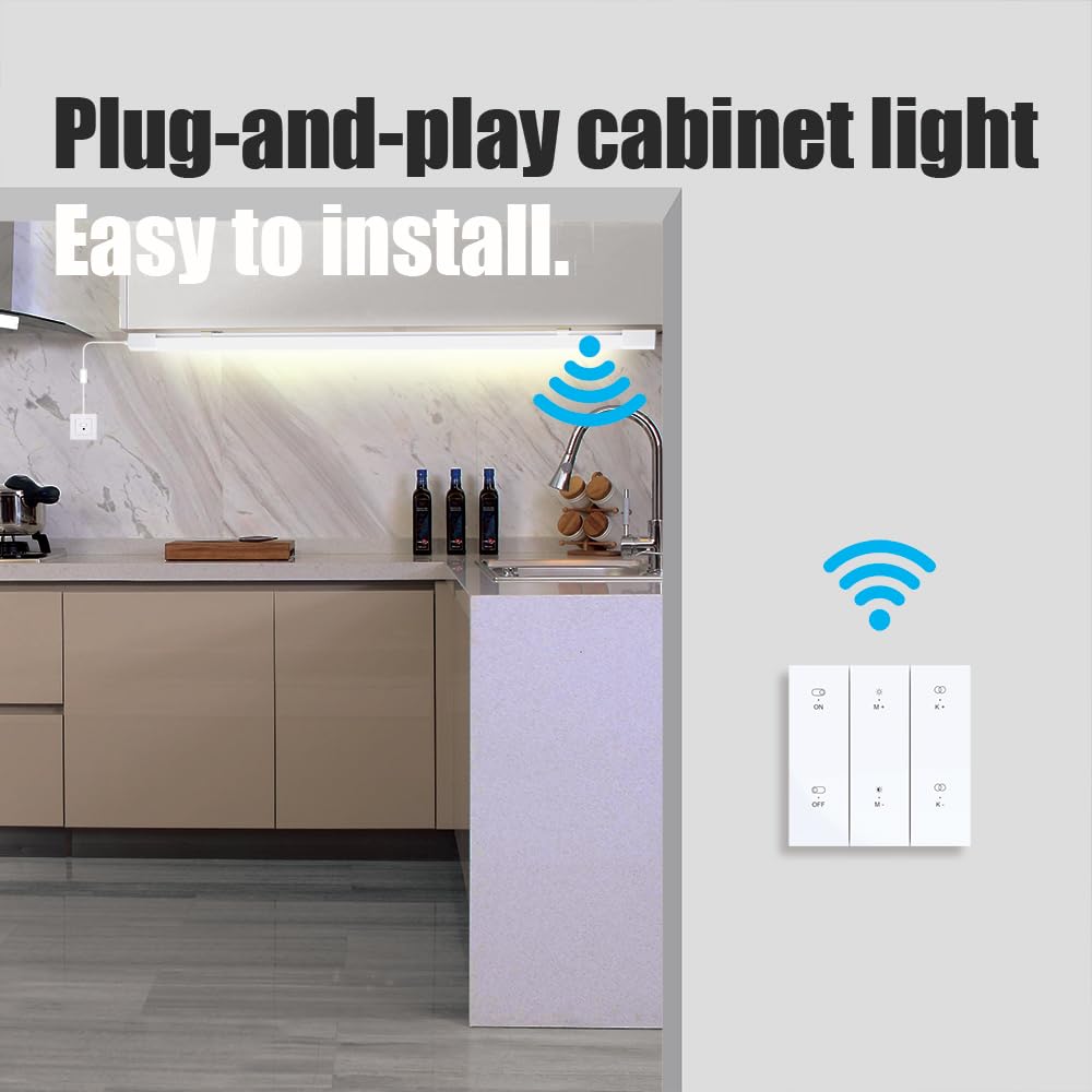 WNSNOU Under Cabinet Lights with Plug. 3000K-6500K Dimming and Color. with Wireless Control Panel and Remote Control.15W 1500LM for Garage, Kitchen, Bathroom, Closet, Office (16 inch)