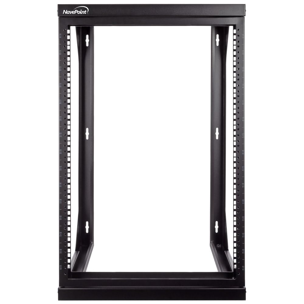 NavePoint 15U Open Frame Server Rack for 19" IT Network Equipment & A/V Devices, Free Standing or Wall Mount Rack with 180 Degrees Gate Swing, Black
