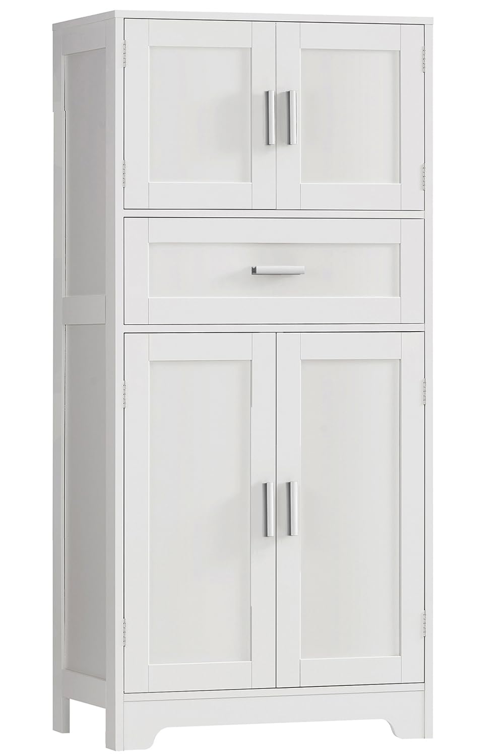 TEENFON Bathroom Storage Cabinet with Adjustable Shelf & Large Drawer, Tall Storage Cabinet with 4 Doors, Kitchen Pantry Storage Cabinets, for Living Room, Dining Room, Home Office, Entryway, White