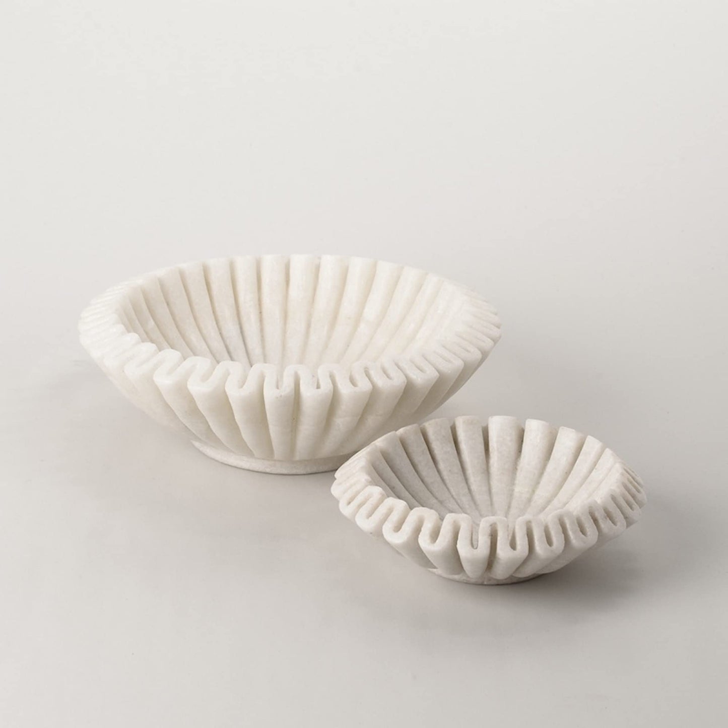 PUSHPA EXPORTS Marble Ruffle Bowl Decorative Marble Scallop Bowl Flower Bowl Fruit Bowl Ruffled Marble Bowl Jewelry Dish Christmas Gift Decorative Bowl (2 Pieces of 6 inch)