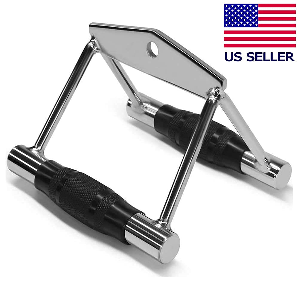 FITNESS MANIAC Home Gym Cable Attachment Handle Machine Exercise Chrome PressDown Combo Set (Double D Rubber)