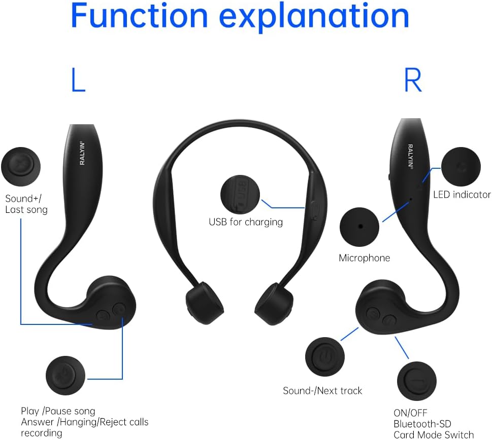 MP3 8G 5.3, Open Ear Headphones, Bone Conduction Headphones, Built-in Player Memory, Wireless Open Earphones Bluetooth