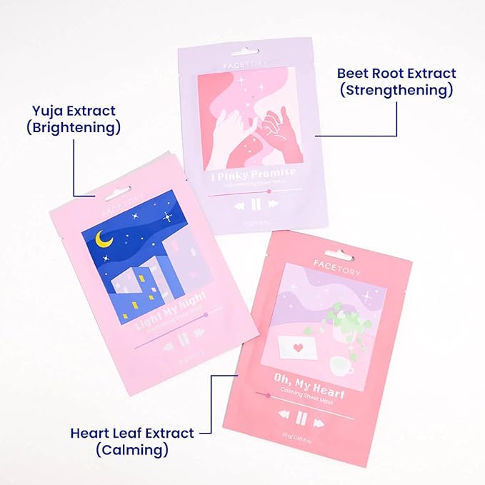 FACETORY Acne Sheet Mask Collection (Pack of 3) - Soothing, Rejuvenating, Illuminating Sheet Mask for Blemishes, Oily Skin Types, Pimples