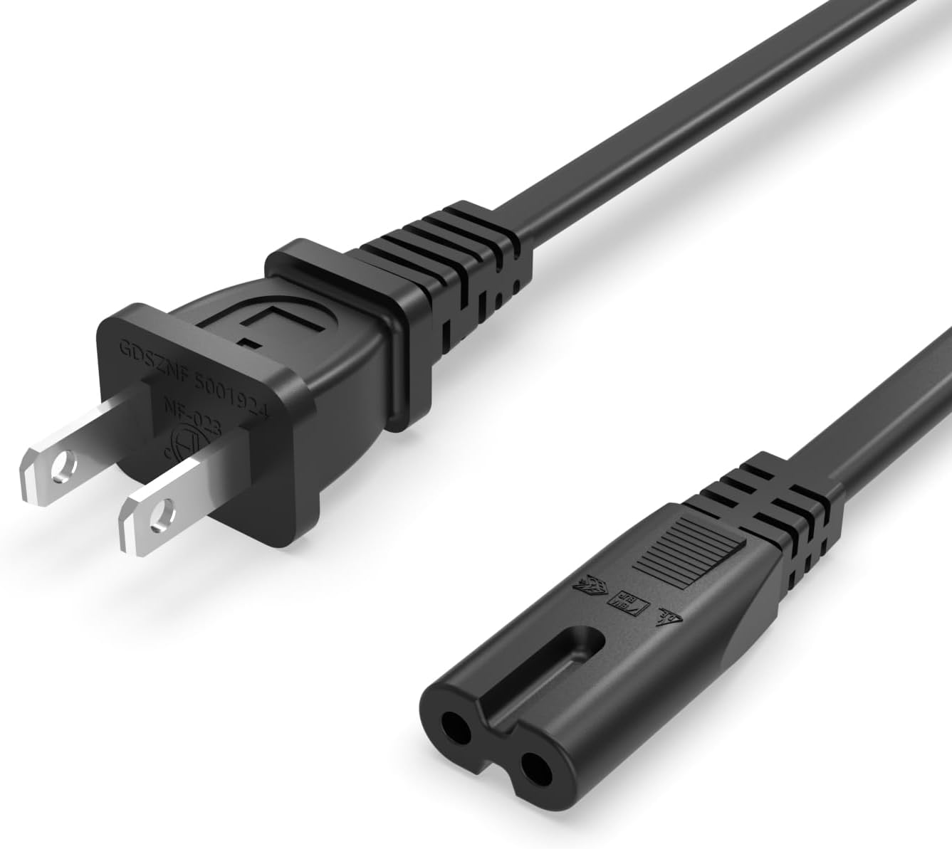 Superer 3Ft 8 (C7) 2 Figure Power Cord ETL Certified Universal Prong AC Replacement Cable for TV, Laptop, Game Console
