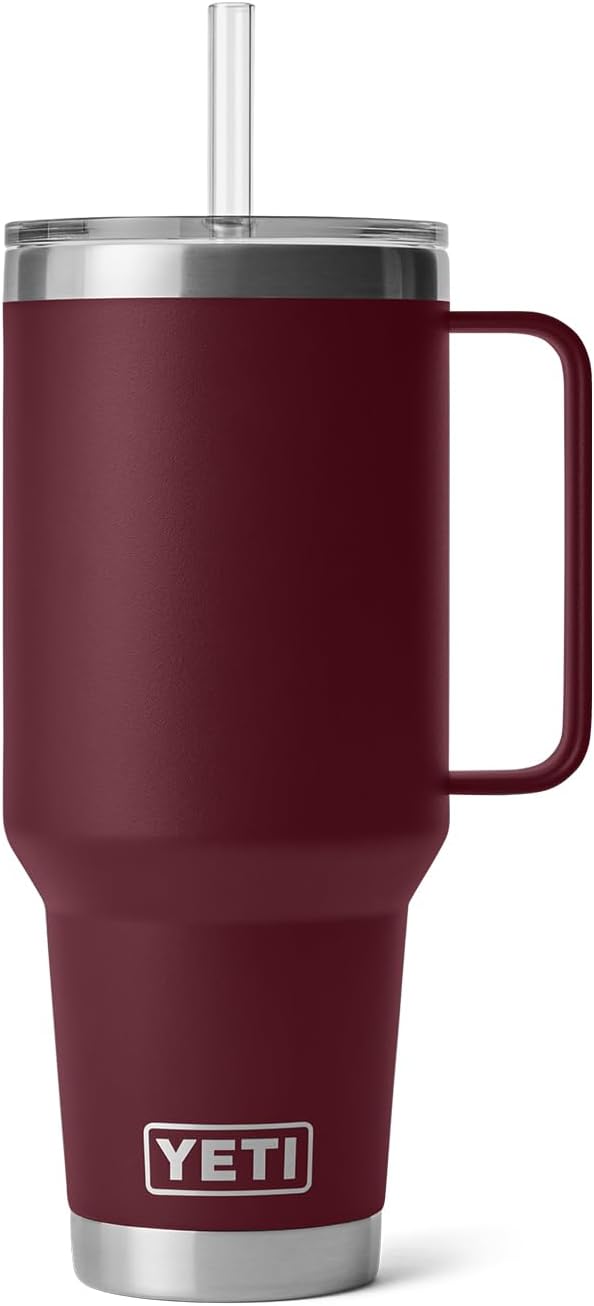 YETI Rambler 42 oz Tumbler - Vacuum Insulated Travel Mug with Handle & Straw Lid | Wild Vine Red