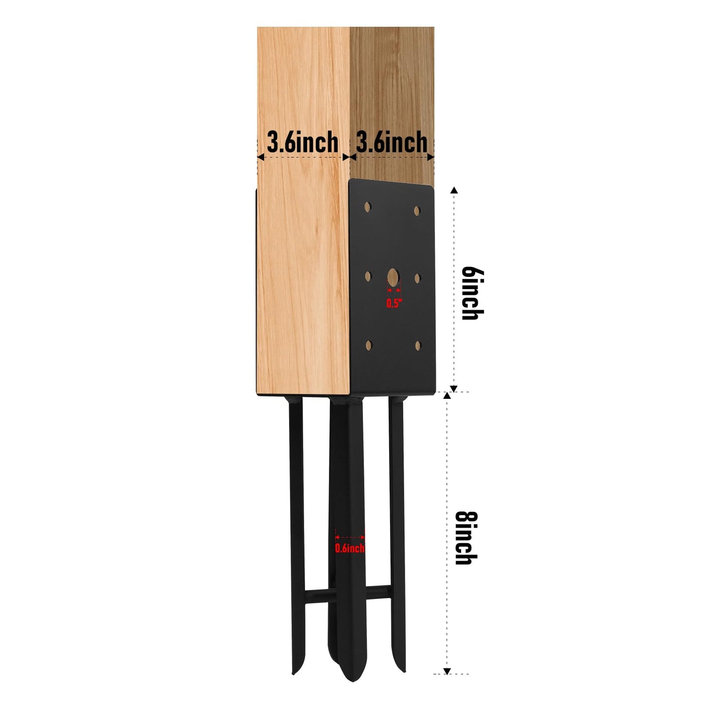 4"x 4" Wet Concrete Fence Post Anchor 4 Pcs(Inner Dia 3.6"x3.6") Heavy Duty U Shape Fence Post Holder Ground Spike Metal Black Powder Coated for Fence, Railing, Pergola Wood Post Bracket Anchor