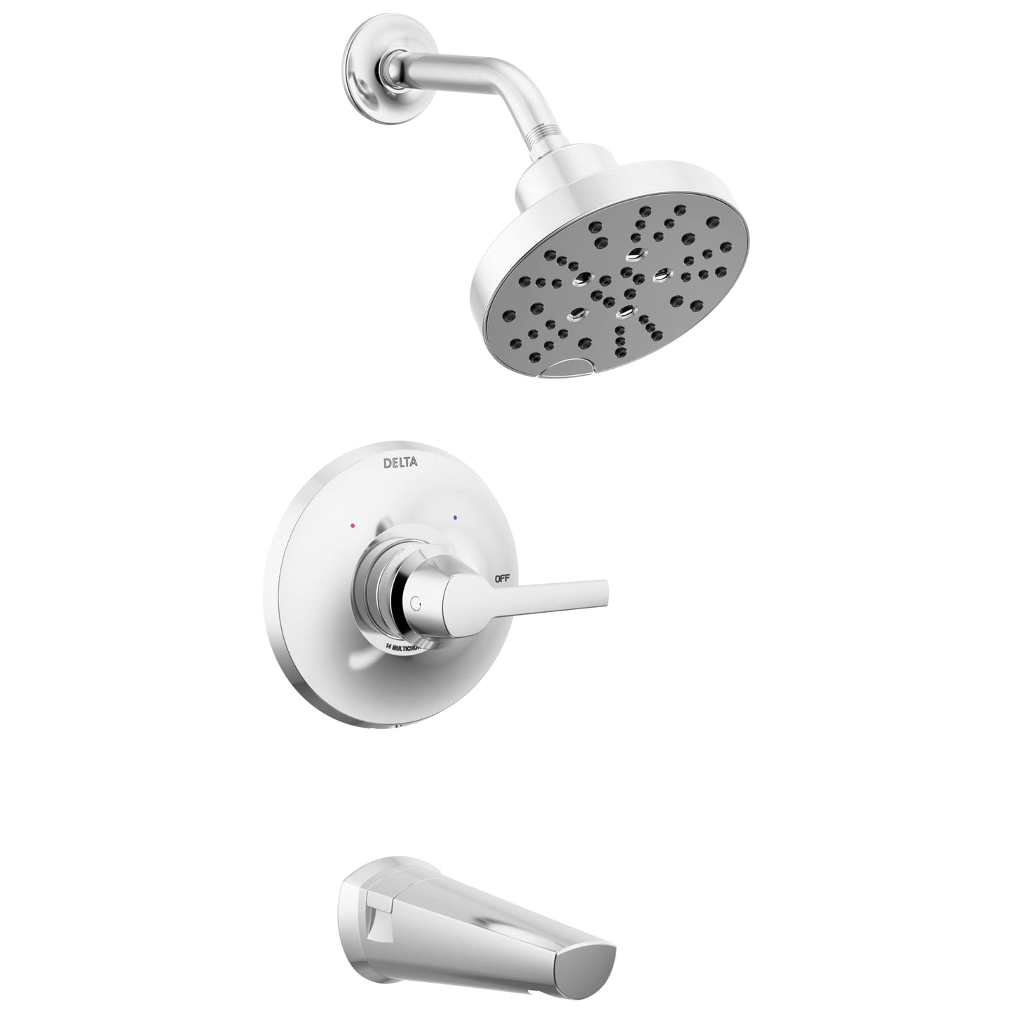 Delta Faucet Galeon 14 Series Chrome Tub Shower Faucet Set with H2Okinetic Shower Head, Shower Trim Kit, Shower Fixtures, Bathtub Faucet Set, Lumicoat Chrome T14472-PR (Valve Not Included)