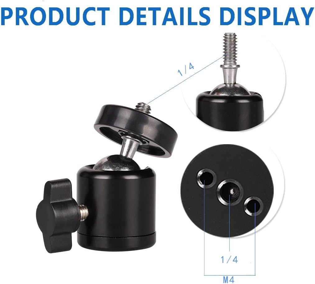 360 1/4 inch (2 Pack) Hot Shoe Mount Adapter Degree Swivel Mini Ball head with Screw for DSLR Camera, Monitor