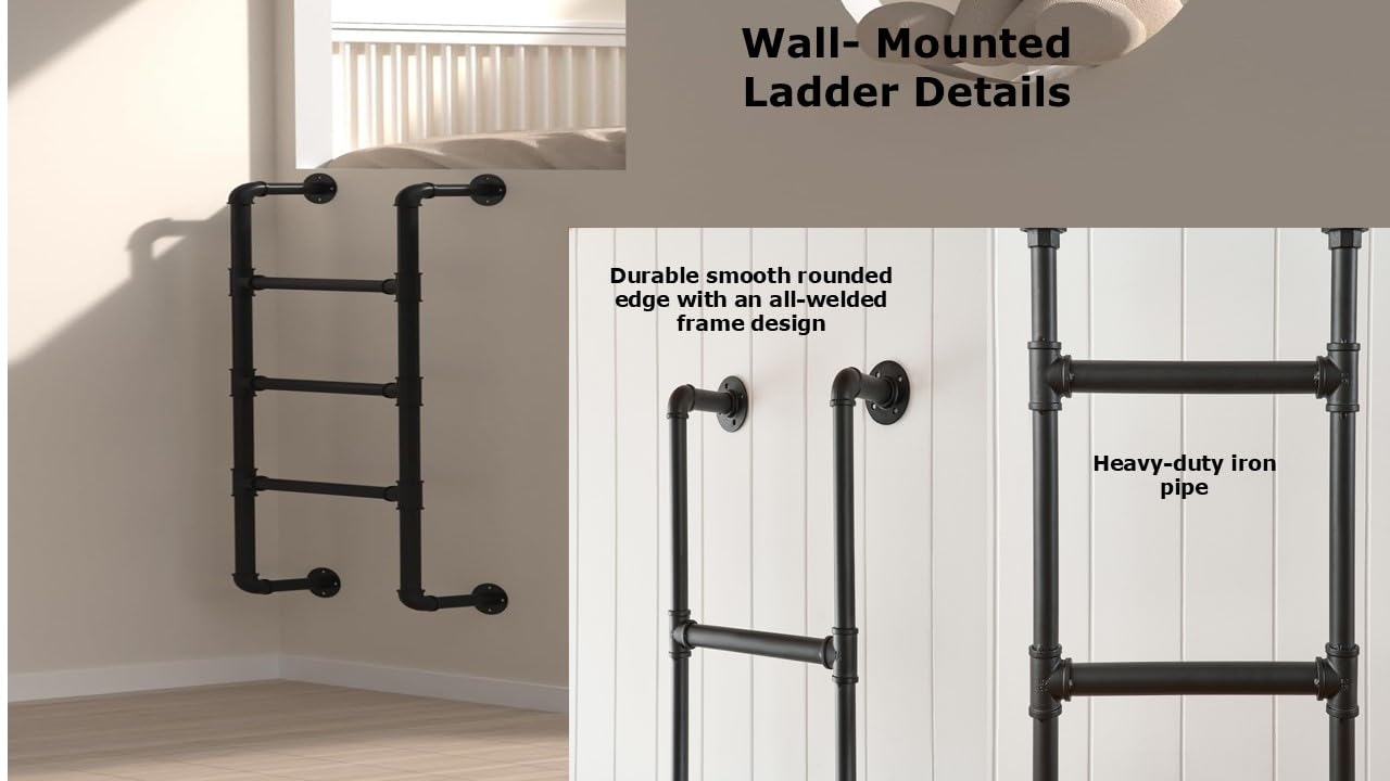 3.3FT Industrial Pipe Ladder, Heavy Duty – 330lbs – Wall or Floor Mount
