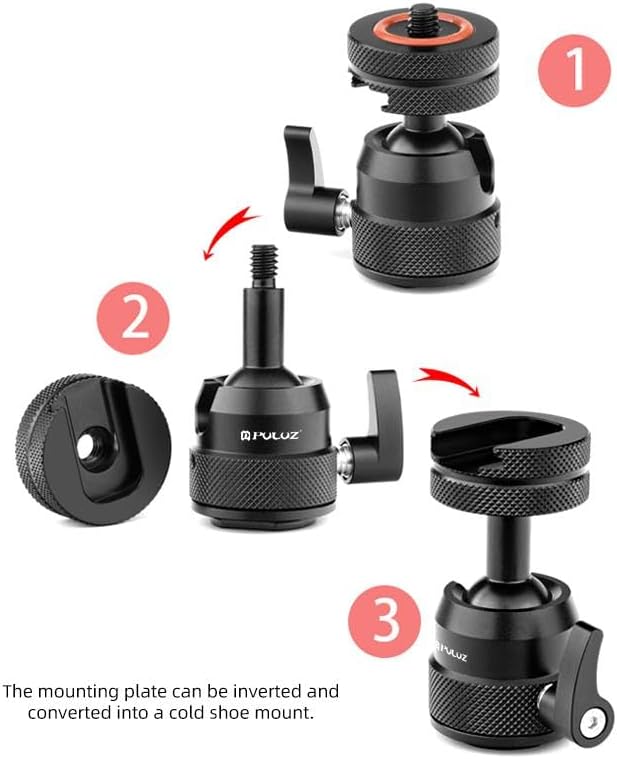 LOPURS 1/4" 360 5.5lb 360 Mini Ball Head, Tripod Head with hot Shoe, Rotatable Ball Heads Camera Mount Adapter, Max