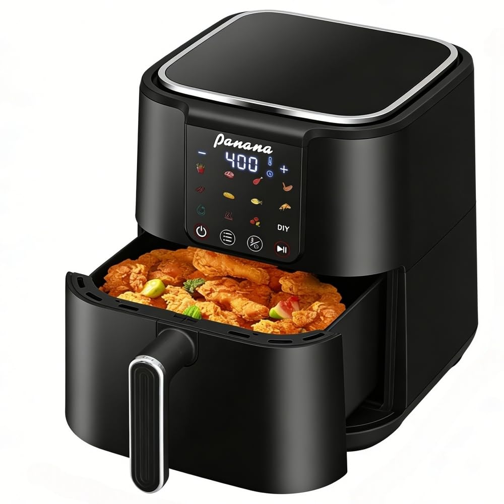 Panana Air Fryer, 6.3QT Large Capacity Air Fryer, Oilless Healty Cooker Airfryer Oven with 12 Presets, 1500W Air Fryers for Quick Meal, Home Use (Black)