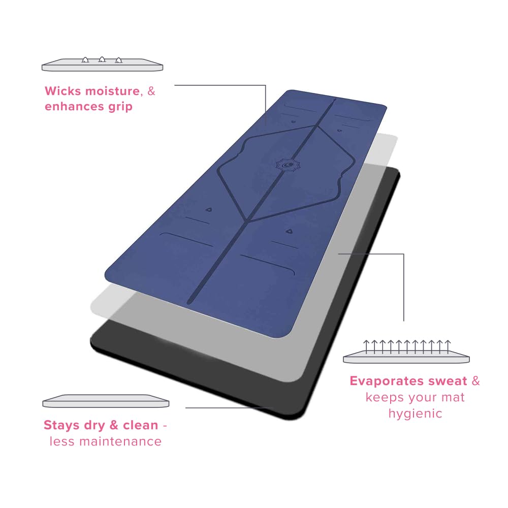 Liforme Original Yoga Mat – Free Yoga Bag, Patented Alignment System, Warrior-like Grip, Non-slip, Eco-friendly and Biodegradable, sweat-resistant, long, wide, 4.2mm thick mat for comfort (Dusk Blue)