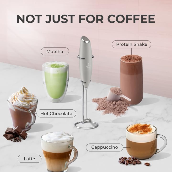 Zulay Kitchen Milk Frother Wand - Ultra-Fast Handheld Drink Mixer with Batteries - Light Gray