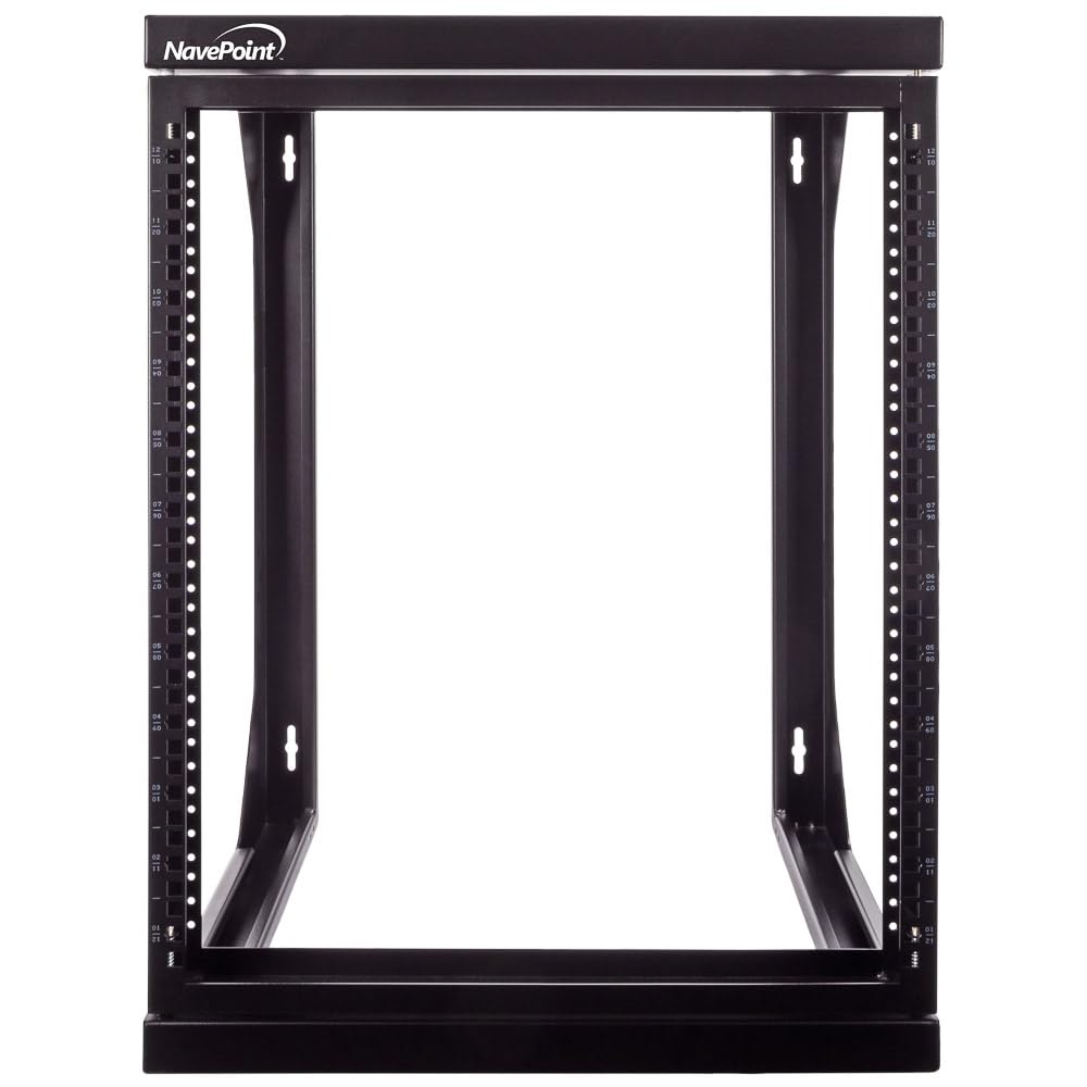 NavePoint 12U Server Rack with Swing Gate - Wall Mount Rack for 19 Inch IT Equipment Open Frame Rack – Network Rack Wall Mount for AV & Server Equipment 18” Deep Rack, Black