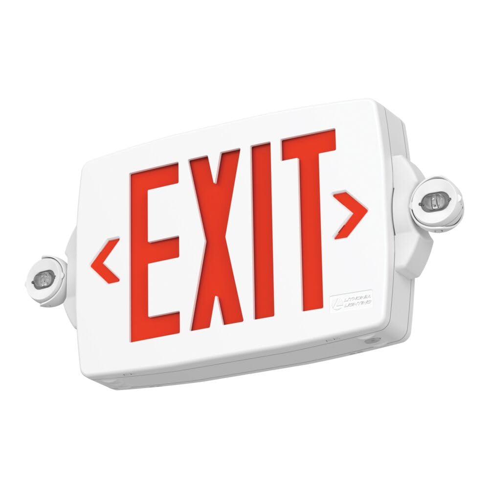 Lithonia Lighting Quantum LED Exit Sign Emergency Light Combo, Exit Sign and Emergency Lights, 2-Head Fixture, Red/Green Selectable Letters, High Output Battery, White (LHQM S W RG MVOLT HO M6)