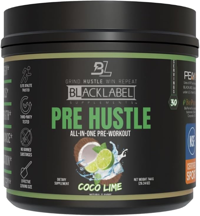 BLACKLABEL Supplements PRE Hustle V3 Pre-Workout Powder ??NSF Certified for Sport ??Energy, Strength & Endurance Support ??Coconut Lime Flavor ??with Creatine & Caffeine ??30 Servings