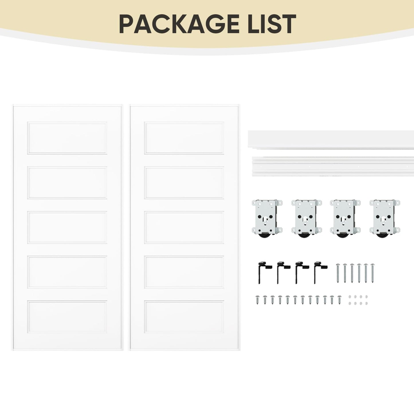 JUBEST Sliding Closet Door 72"(Double 37") x80, 5-Panel Steel Frame Bypass Primed Door with Top & Bottom Track Kits, Pre-Assembled Hardboard Panels with Paintable Surface, Durable & Sturdy