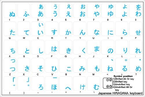 4Keyboard Japanese Hiragana Keyboard Stickers - Blue Lettering for Desktop, Laptop & Notebook