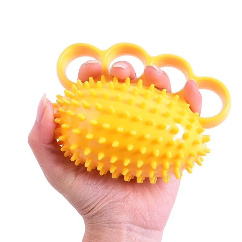 Hand Exerciser Ball and Finger Stretcher, Hand Grip Strengthener Trainer, Squeeze Balls, Wrist Pain Relief (Yellow)