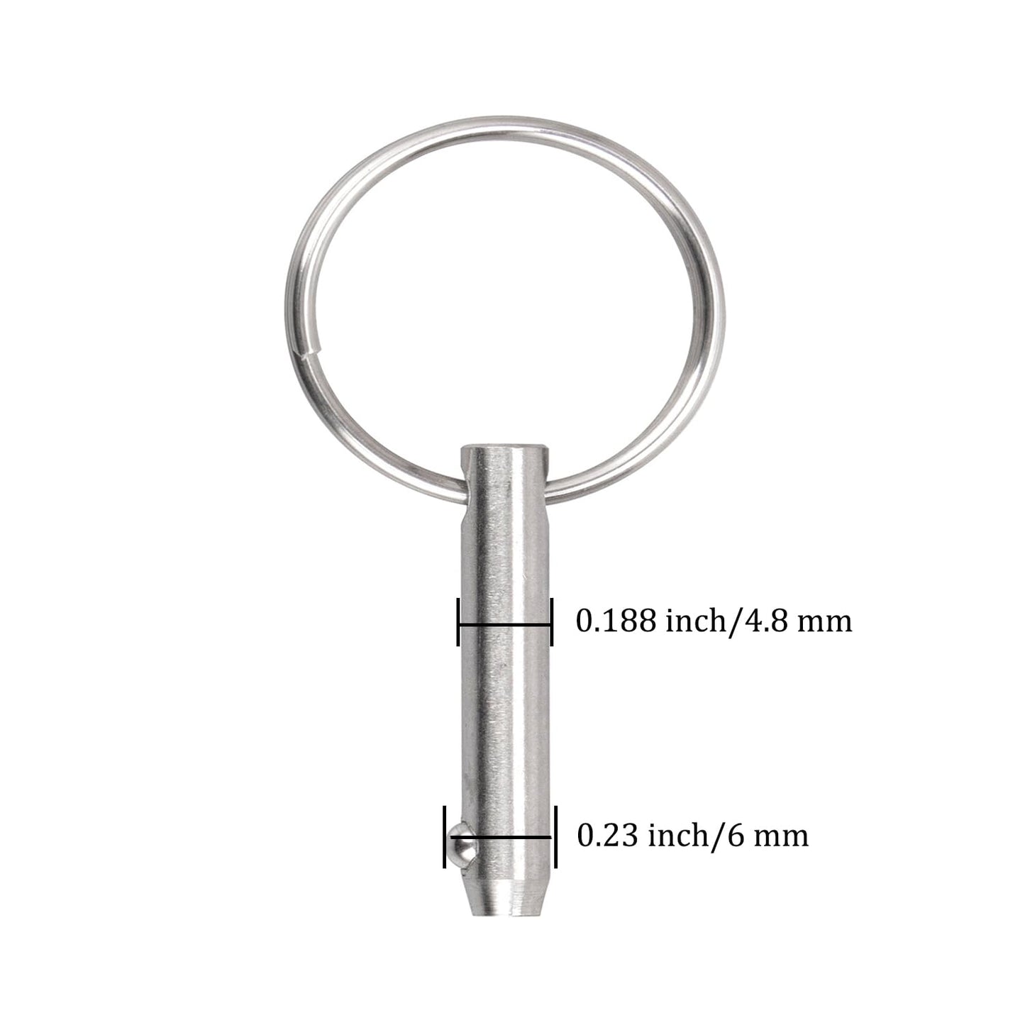 4 PCS Marine 316 Stainless Steel Quick Release Pin Bimini Top Pin, Diameter 3/16"(4.8 mm), Overall Length 1.37"(35 mm), Usable Length 0.866"(22 mm)
